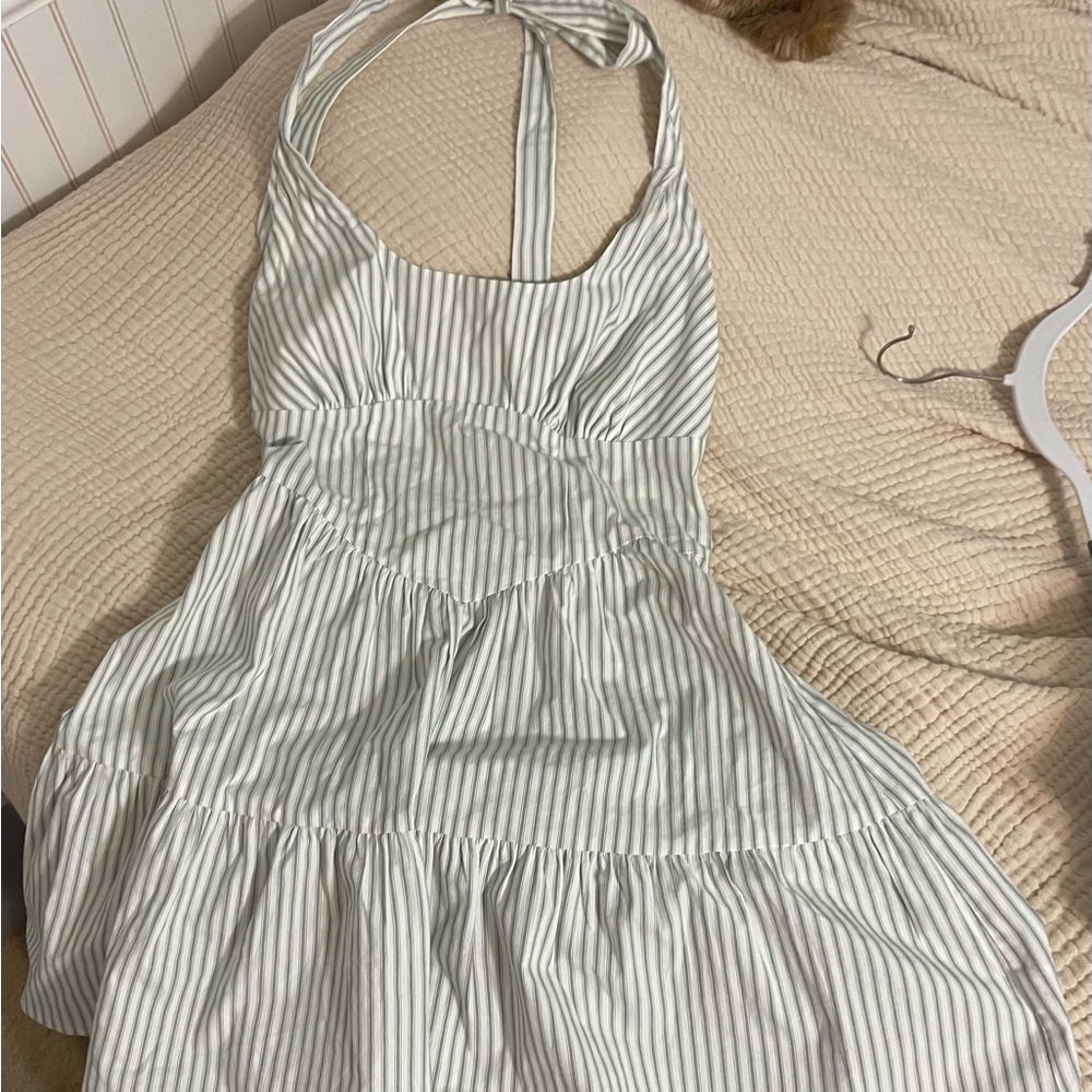 Wild Fable Striped Halter Dress in White and green